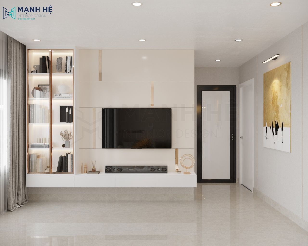 Kệ tivi gỗ công nghiệp kết hợp tủ sách trang trí