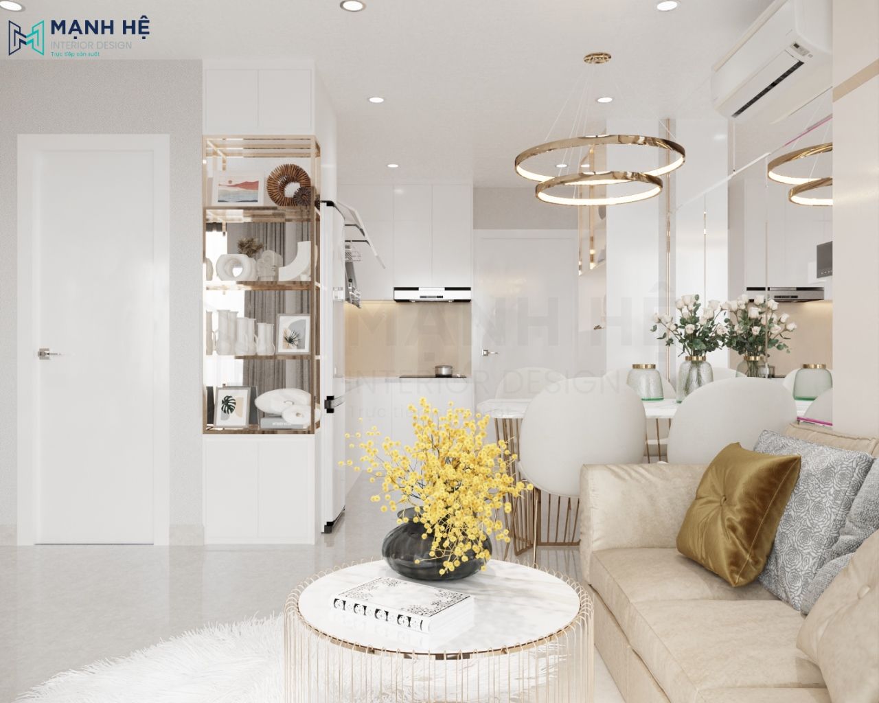 Nội thất căn hộ được cân đối hài hòa về màu sắc cũng như thiết kế giúp không gian thêm thu hút