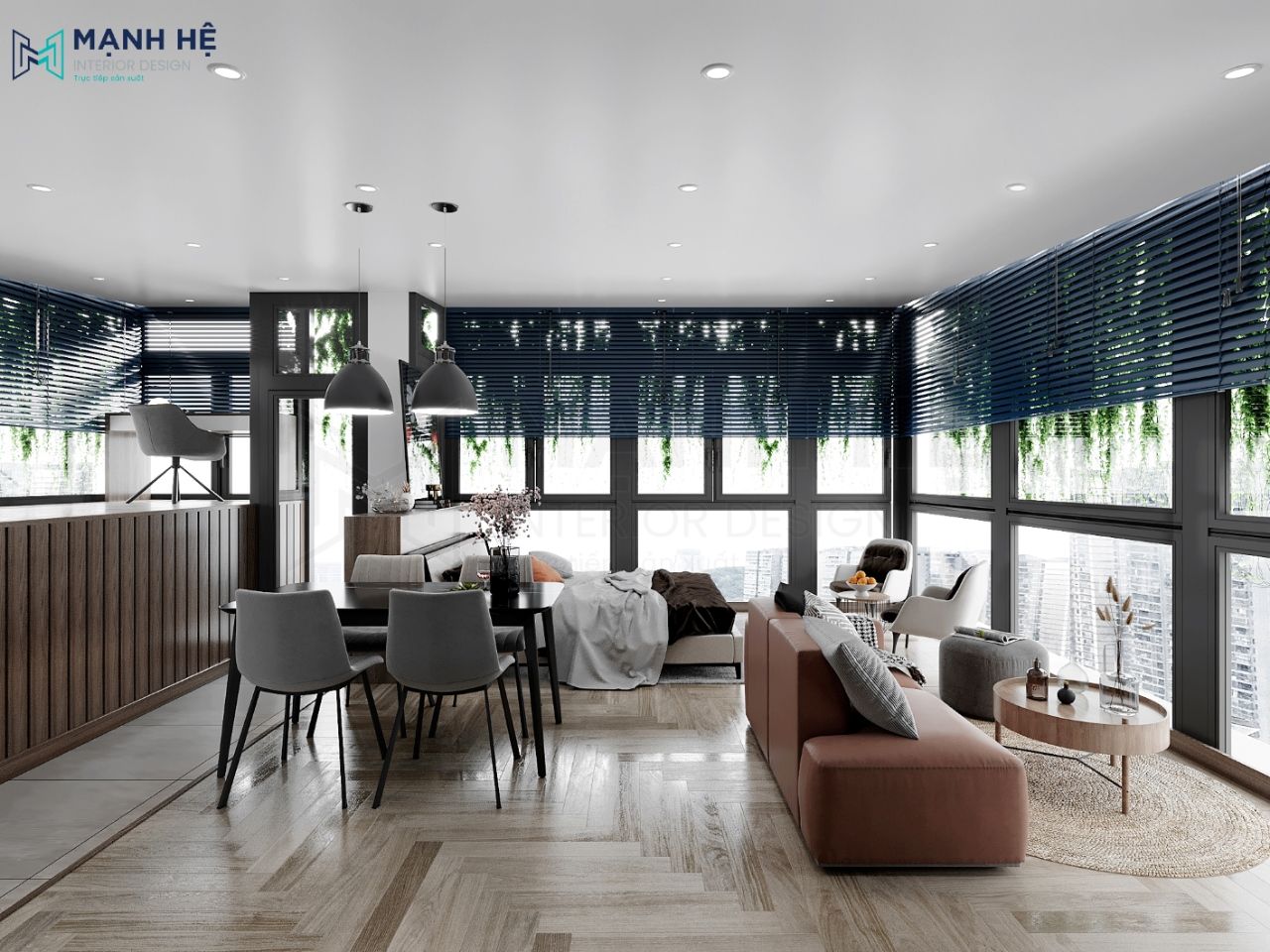 Không gian phòng bếp được thiết kế nối liền với phòng ngủ