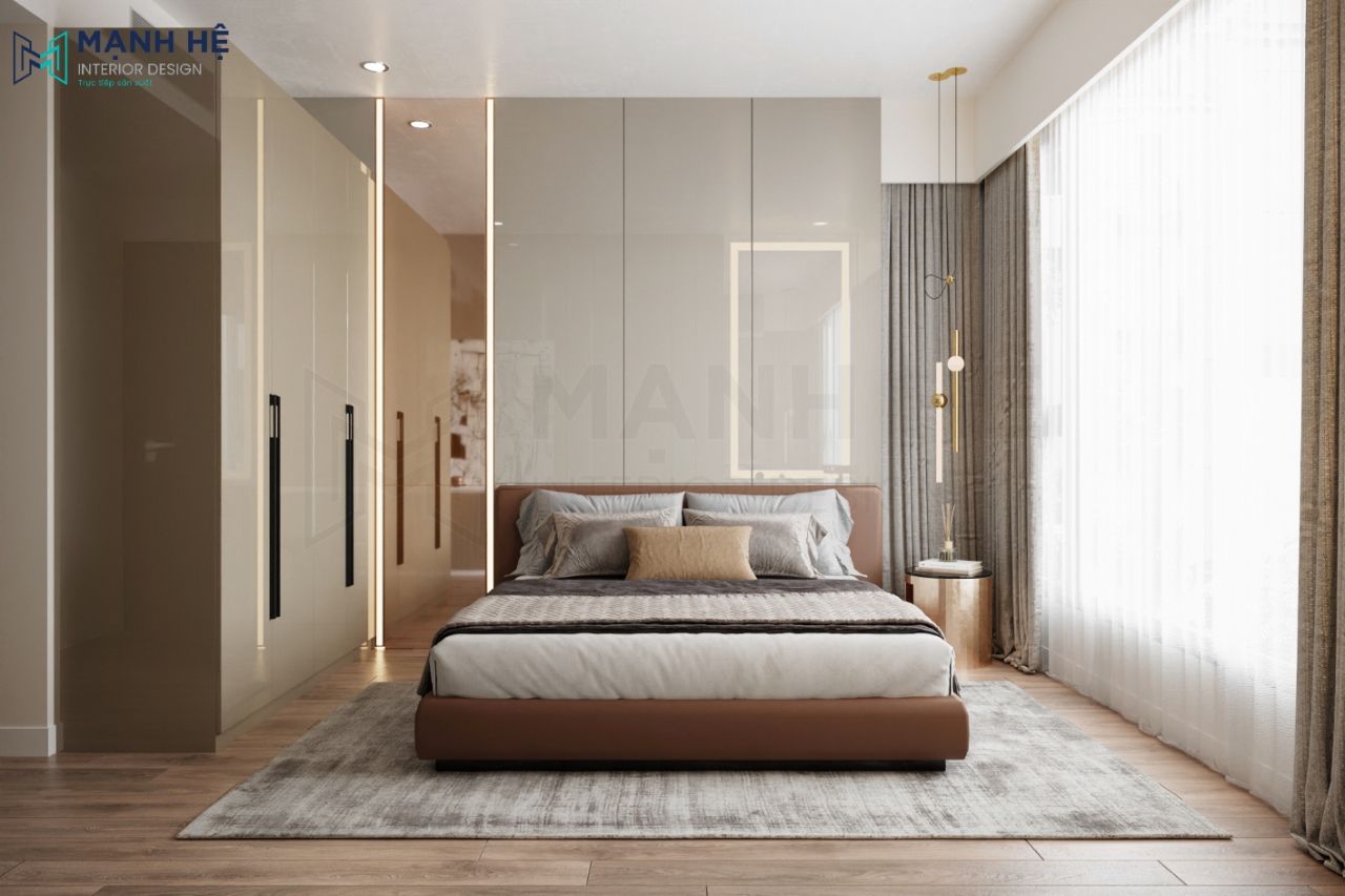 Bộ phòng ngủ PN095 gỗ công nghiệp phủ acrylic bóng gương