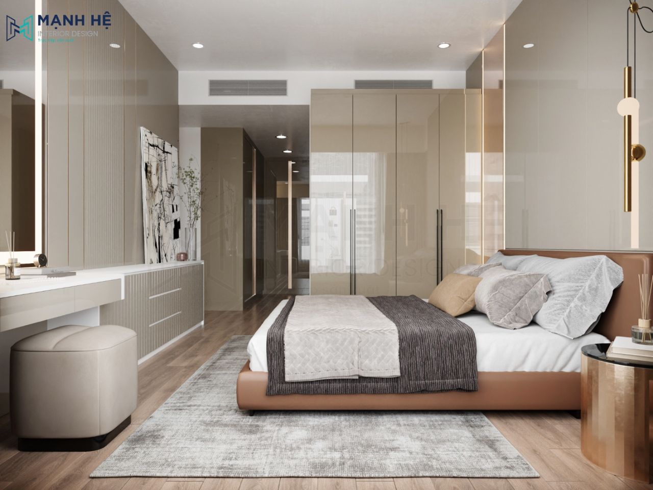 Tủ quần áo màu be 4 cánh tiện nghi