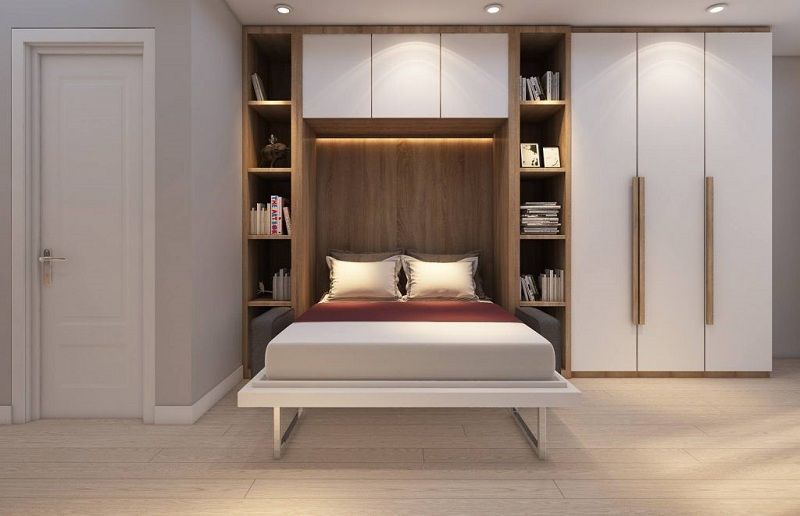 Giường ngủ kết hợp tủ quần áo gấp nguyên khối gọn gàng