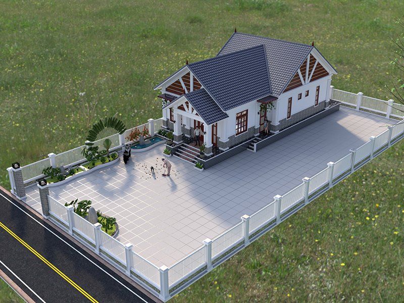 Mẫu thiết kế nhà cấp 4 mái thái có sân lớn