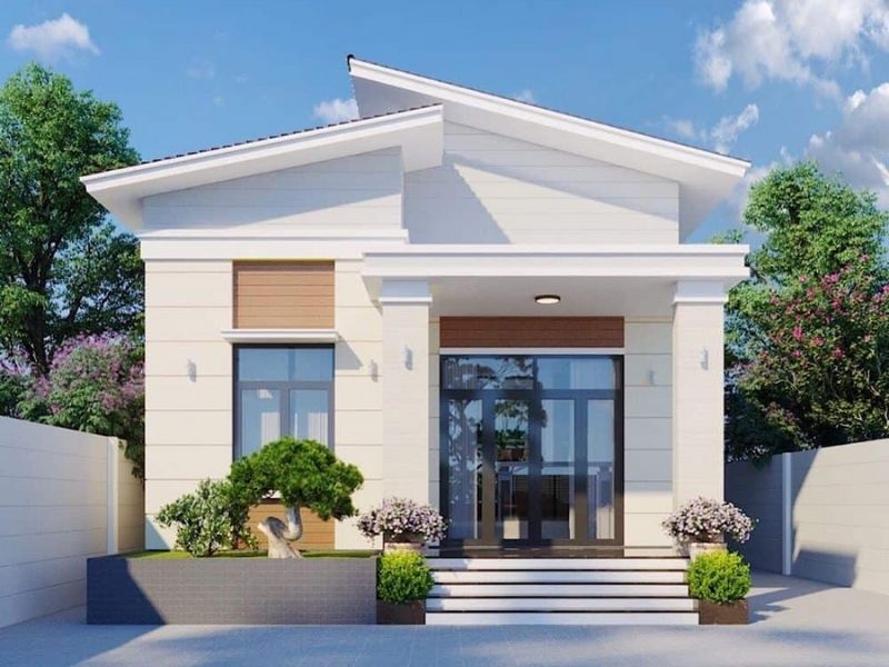 Mẫu nhà cấp 4 mái thái 3 phòng ngủ 5x20 có sân phía trước
