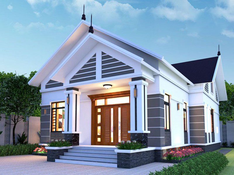 Thiết kế nhà cấp 4 mái thái 3 phòng ngủ 500 triệu cửa gỗ