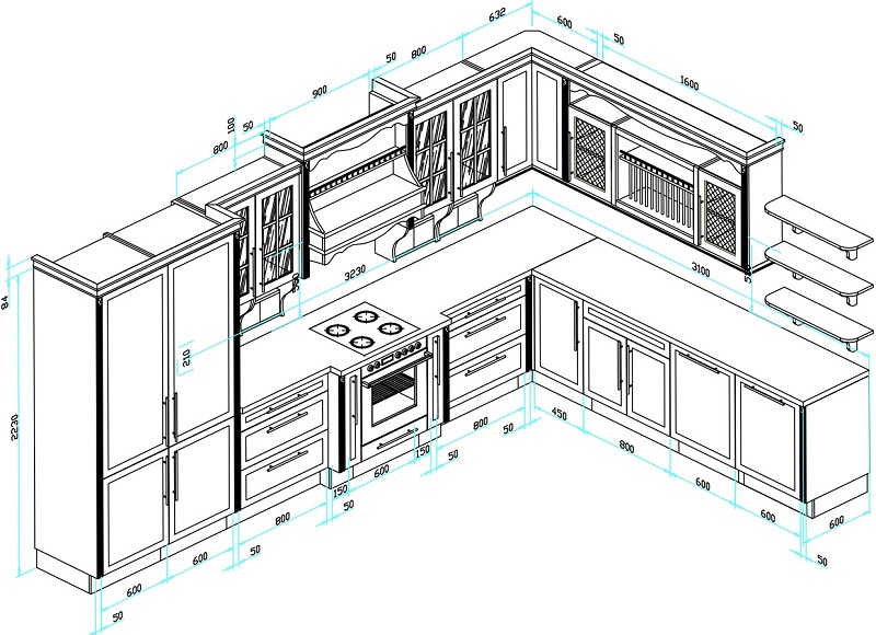 Kích thước tủ bếp chữ L chuẩn nhất hiện nay