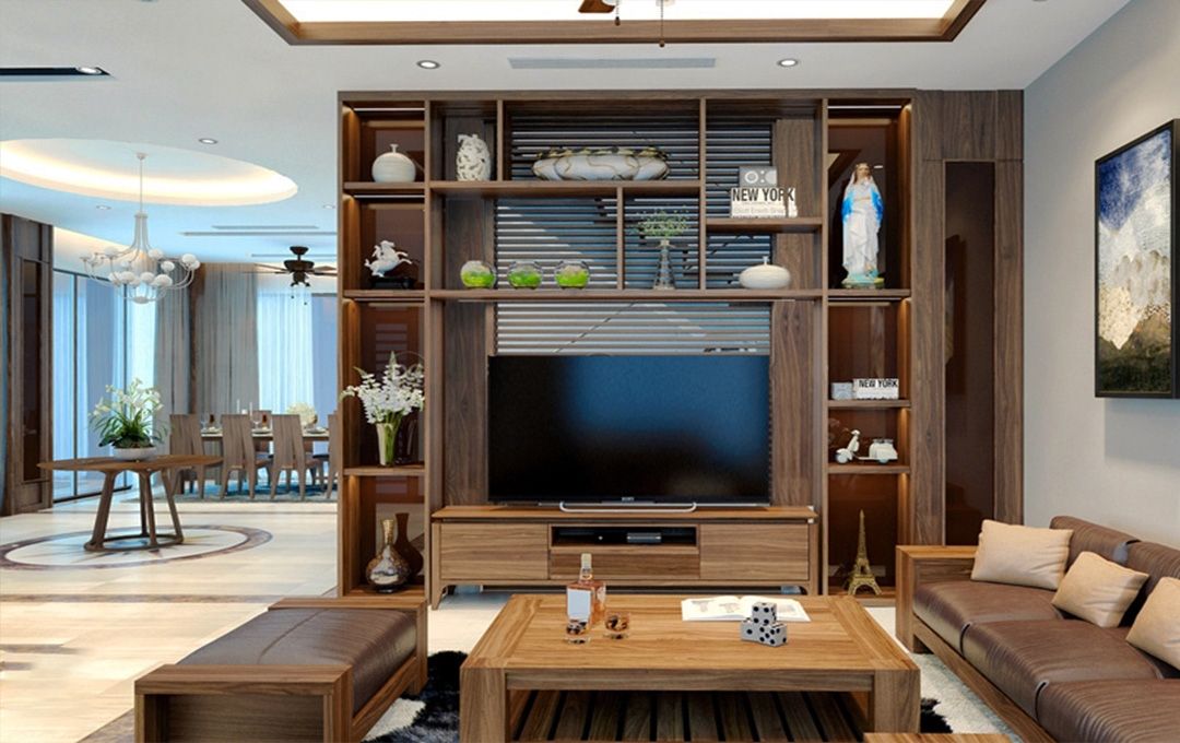 Kệ tivi ngăn phòng khách và bếp cực kỳ sang trọng và đẳng cấp