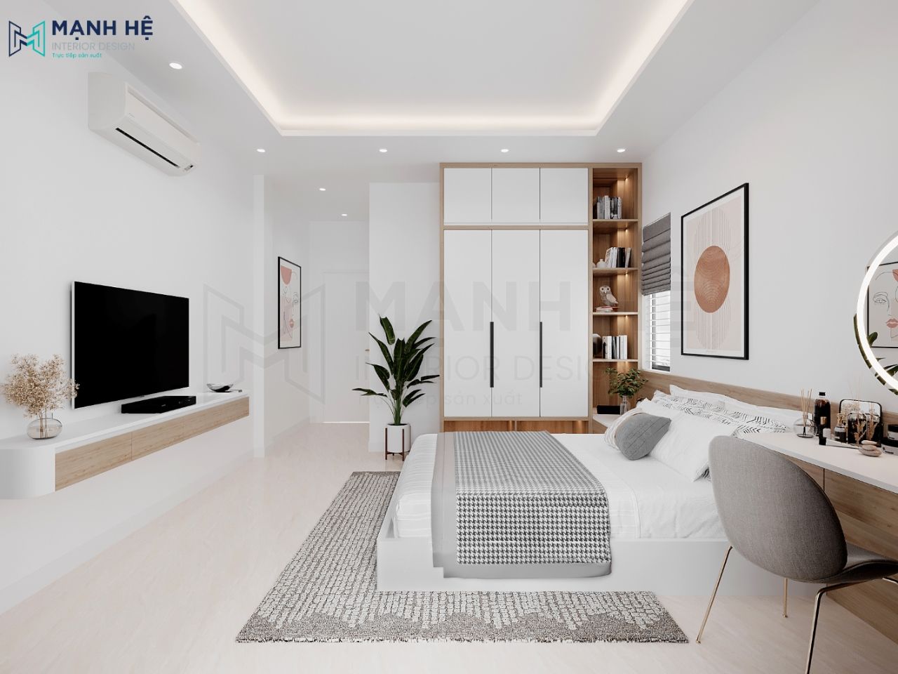 Phòng ngủ lớn số 01 chọn gam màu trắng nền nã, nhẹ nhàng