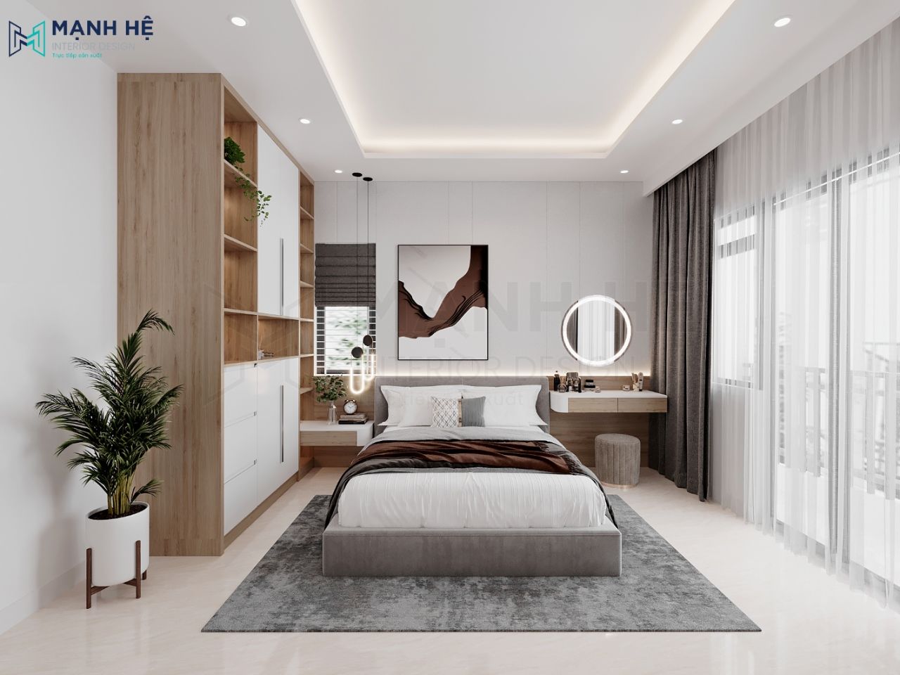 Không gian phòng ngủ rộng rãi với đầy đủ đồ nội thất tiện nghi