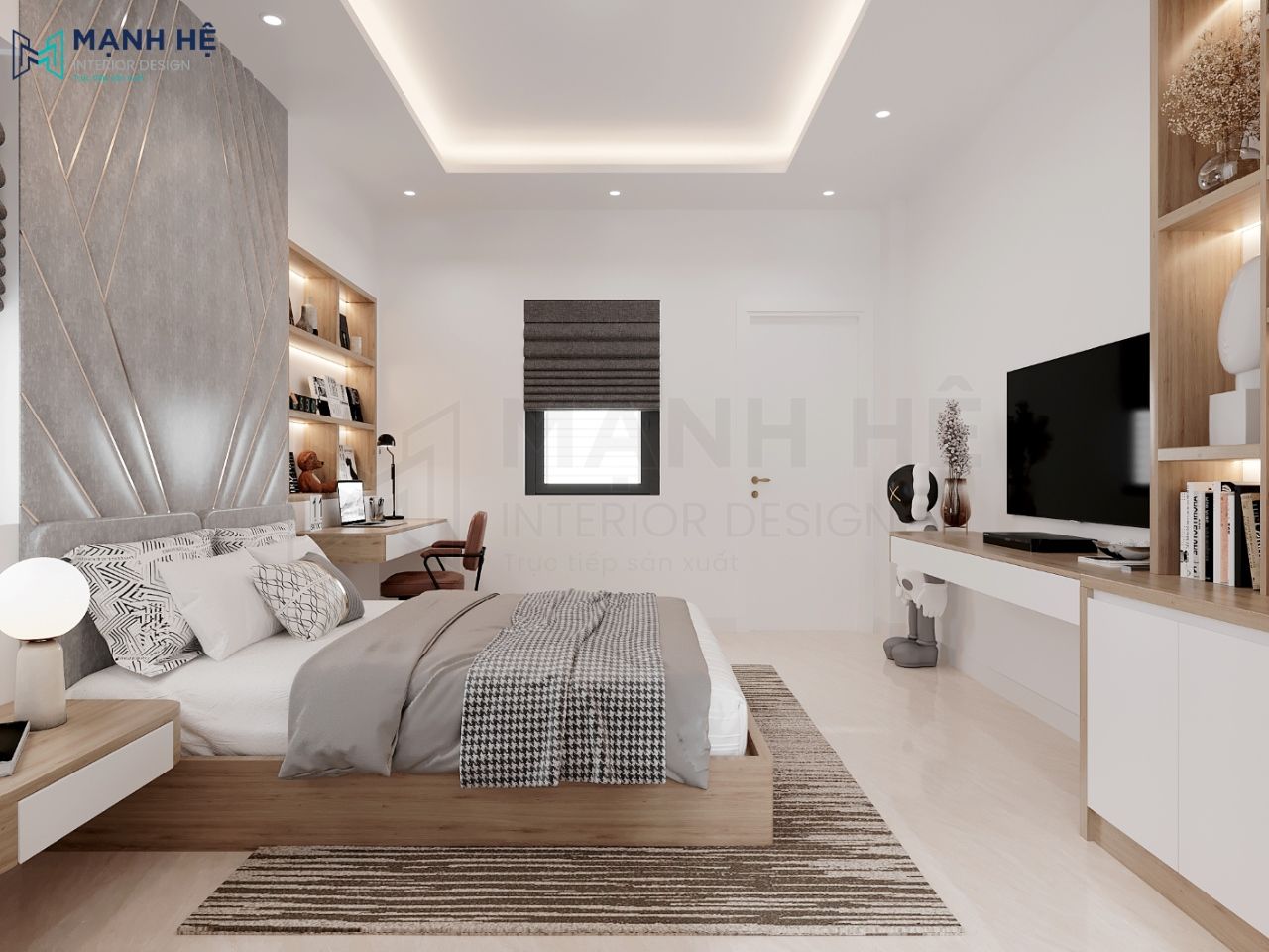Sử dụng rèm cửa roman đơn giản hiện đại che chắn ánh nắng trắng trực tiếp