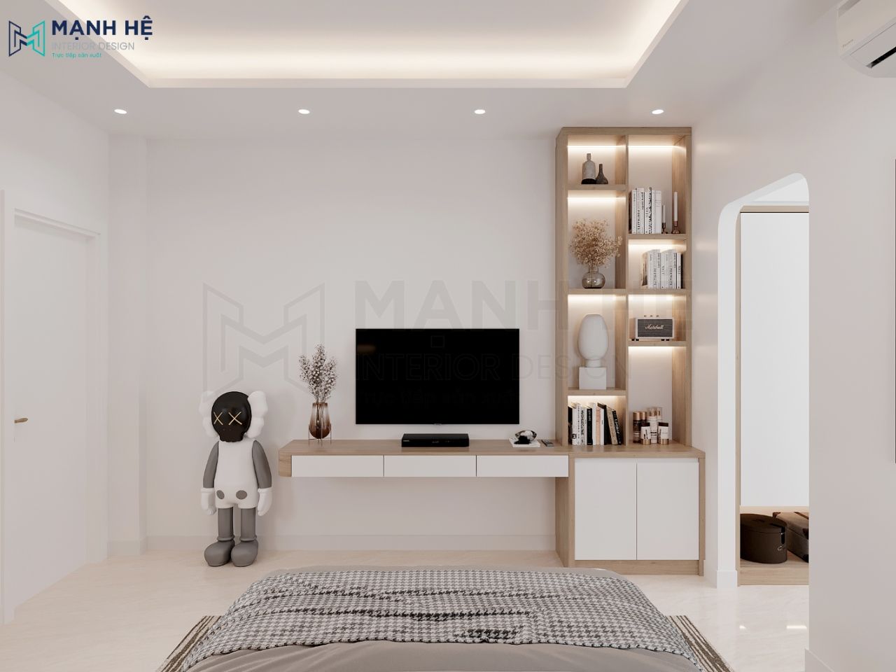 Mở rộng không gian lưu trữ với thiết kế kệ tivi liền kệ trang trí