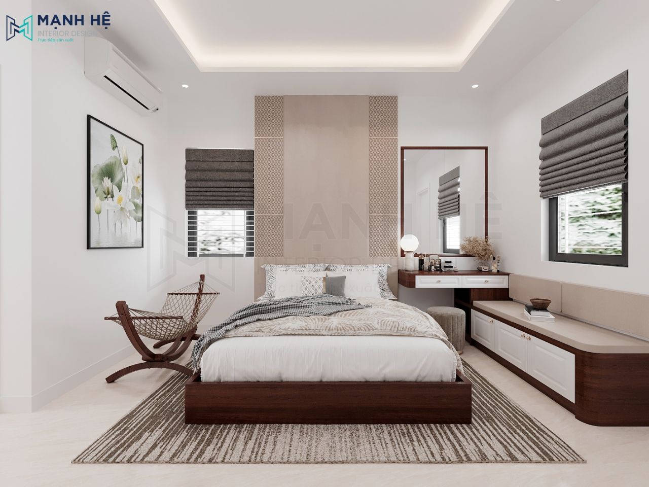 Phòng ngủ đơn giản nhưng đầy đủ tiện nghi giúp tăng sự thoải mái cho ông bà trong quá tình sử dụng