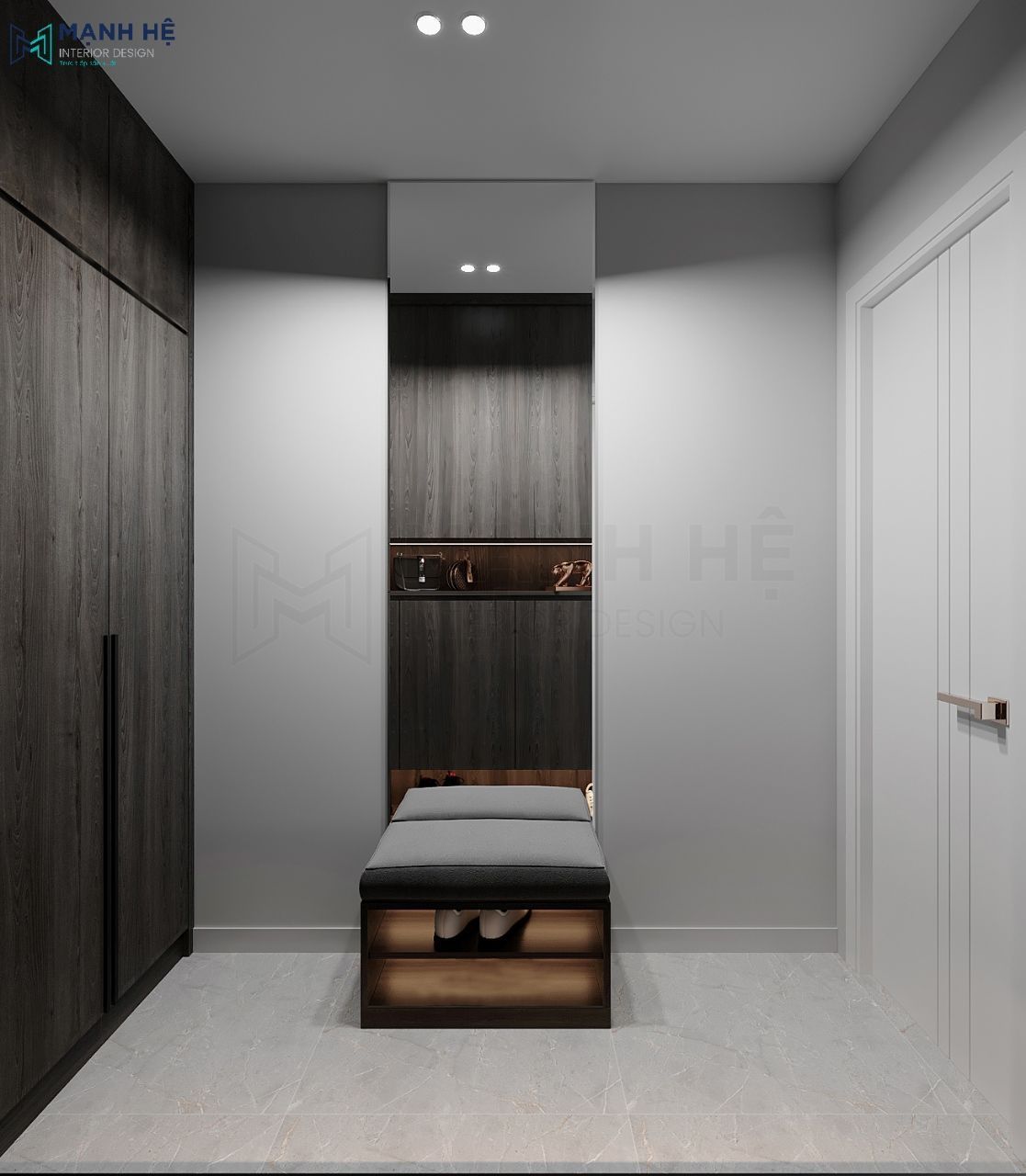 Kết hợp gương toàn thân và ghế ngồi giúp khách hàng chỉnh trang lại trước khi ra ngoài