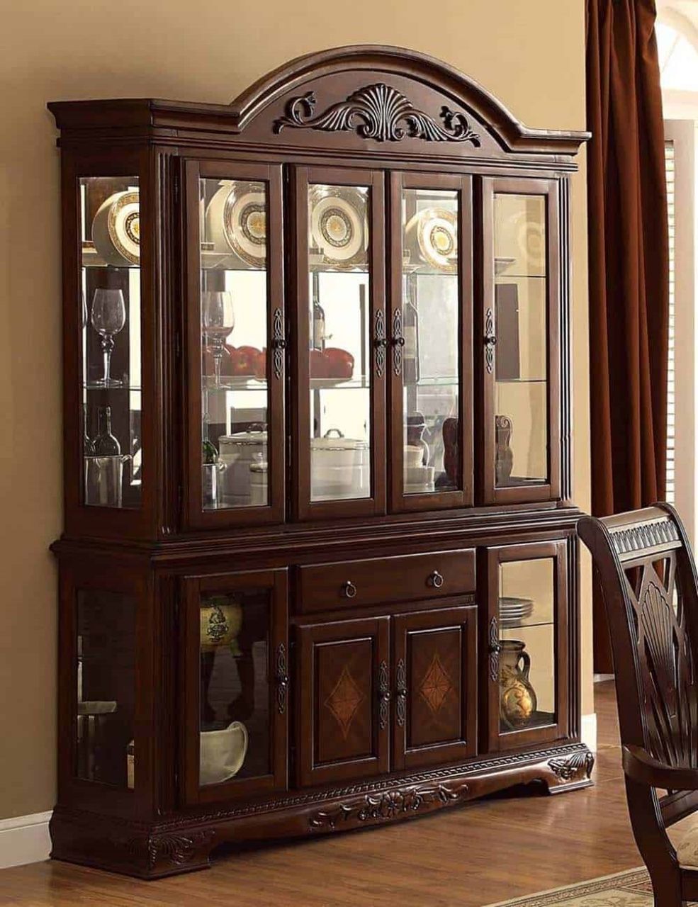 Tủ rượu tân cổ điển gỗ gõ đỏ