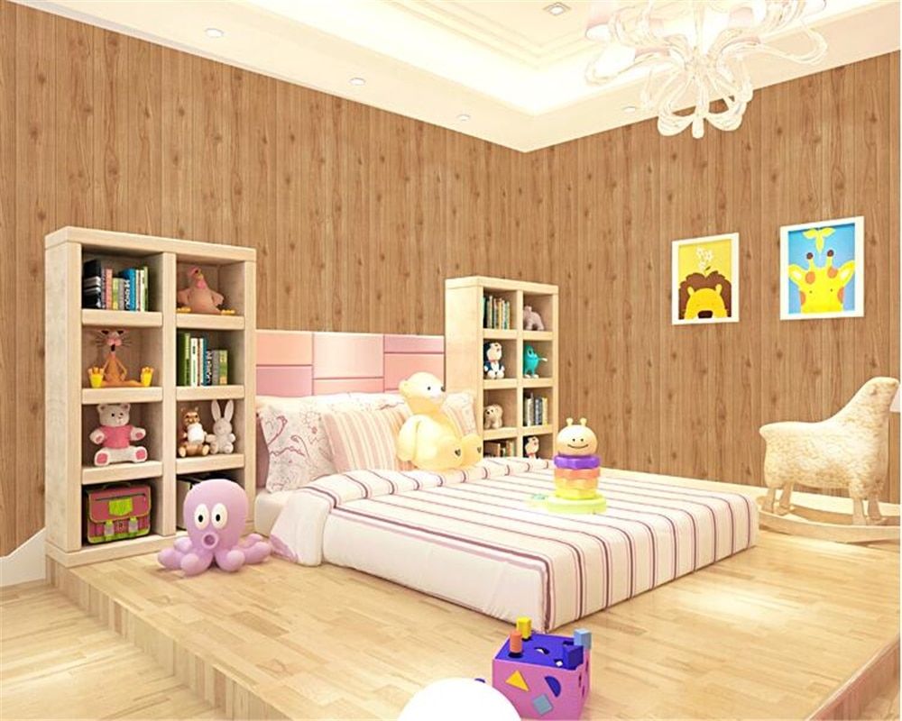 Phòng ngủ thêm hiện đại với giấy dán tường giả gỗ nâu