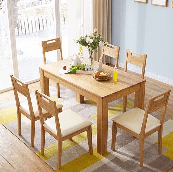 Bộ bàn ăn gỗ sồi 6 ghế sang trọng và ấm cúng
