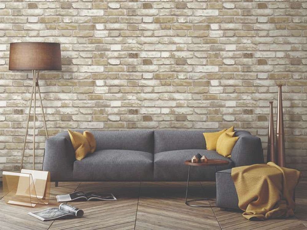 Giấy dán tường giả đá gạch theo phong cách vintage