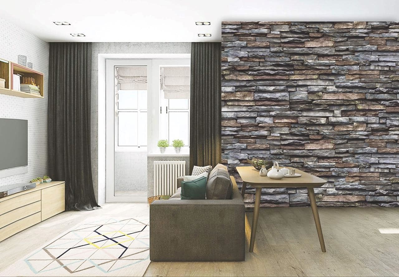 Tường sử dụng giấy dán giả đá slate cực kỳ phong cách, đặc biệt