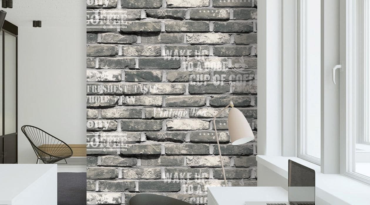 Giấy dán tường giả đá thẻ thêm họa tiết chữ cực kỳ nổi bật