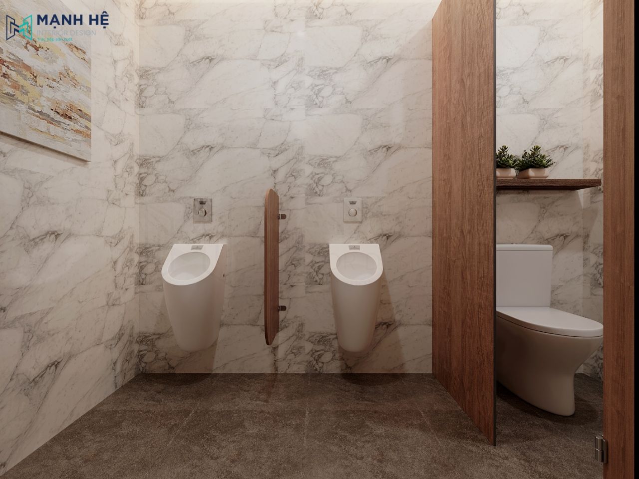 Nhà vệ sinh nam được ốp gạch toàn bộ tăng sự sạch sẽ