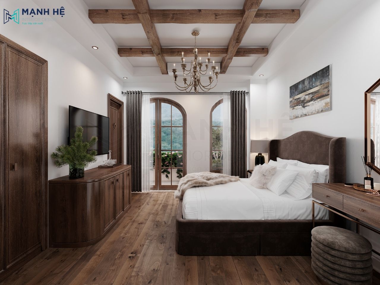 Phòng 1 giường ngủ được thiết kế tối giản nhưng vẫn sang trọng,đầy đủ tiện nghi