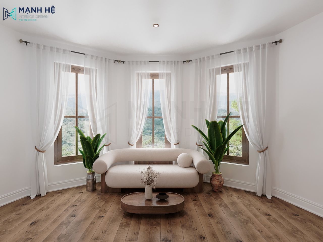 Bộ sofa kiểu dáng lạ mắt kết hợp với bàn trà đạo gỗ cho khách hàng thêm không gian thư giãn