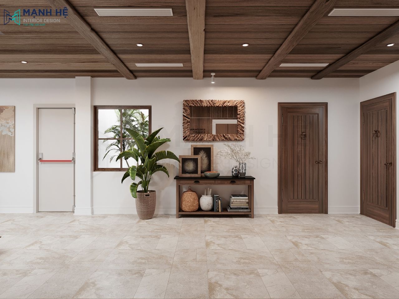 Sảnh phụ tầng 2 thiết kế tối giản với các vật dụng trang trí nhỏ