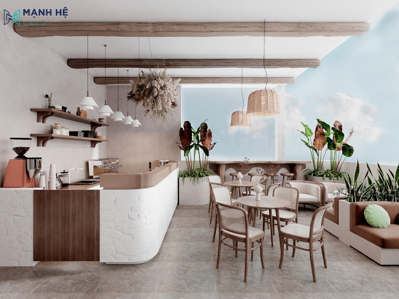 Quầy Bar ngoài trời thiết kế hiện đại thoáng mát đón không khí lạnh trong lành của Đà Lạt