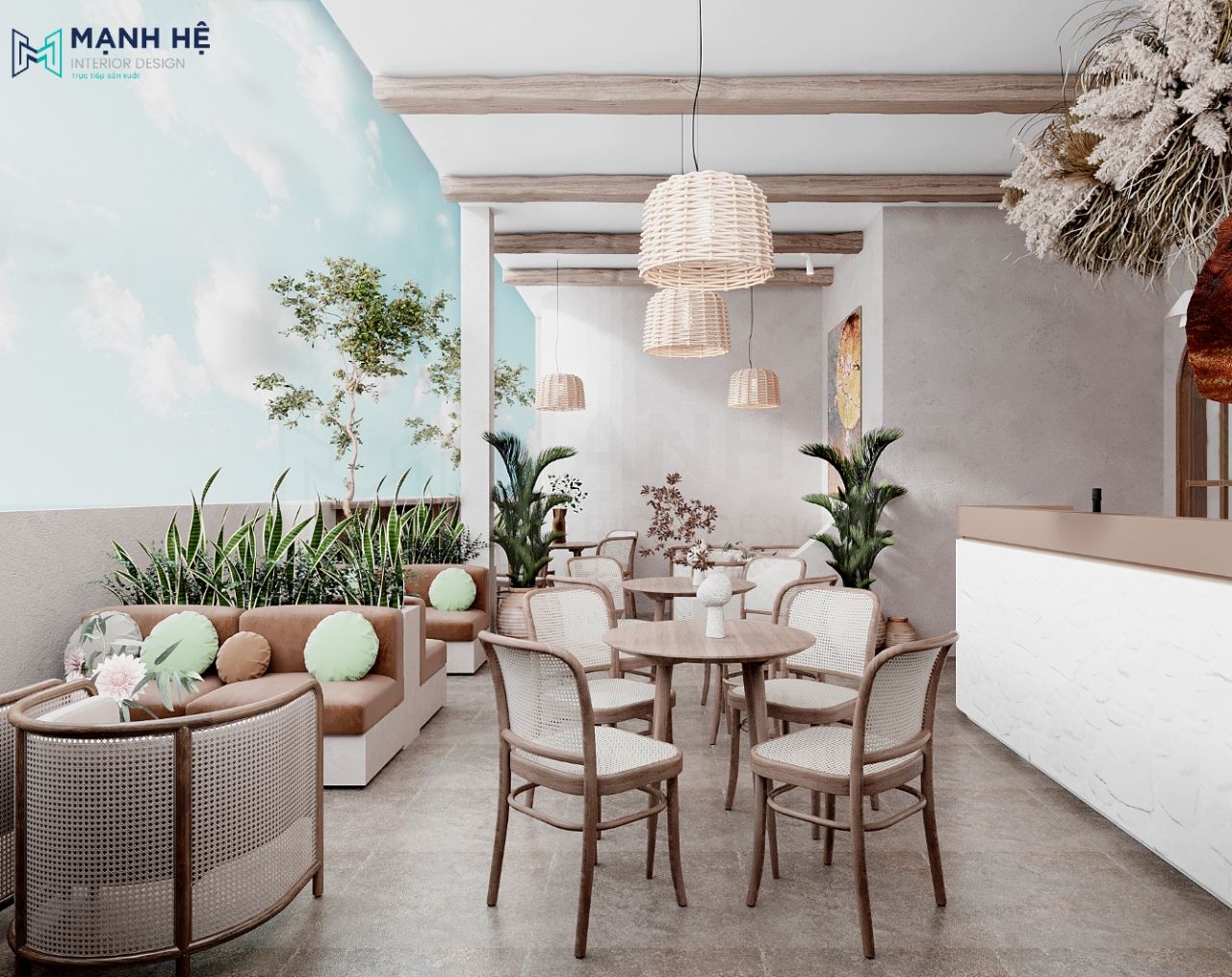 Với nhiều thiết kế nhiều loại bàn khác nhau với nhiều cây xanh làm cho không gian thêm sinh động và trong lành