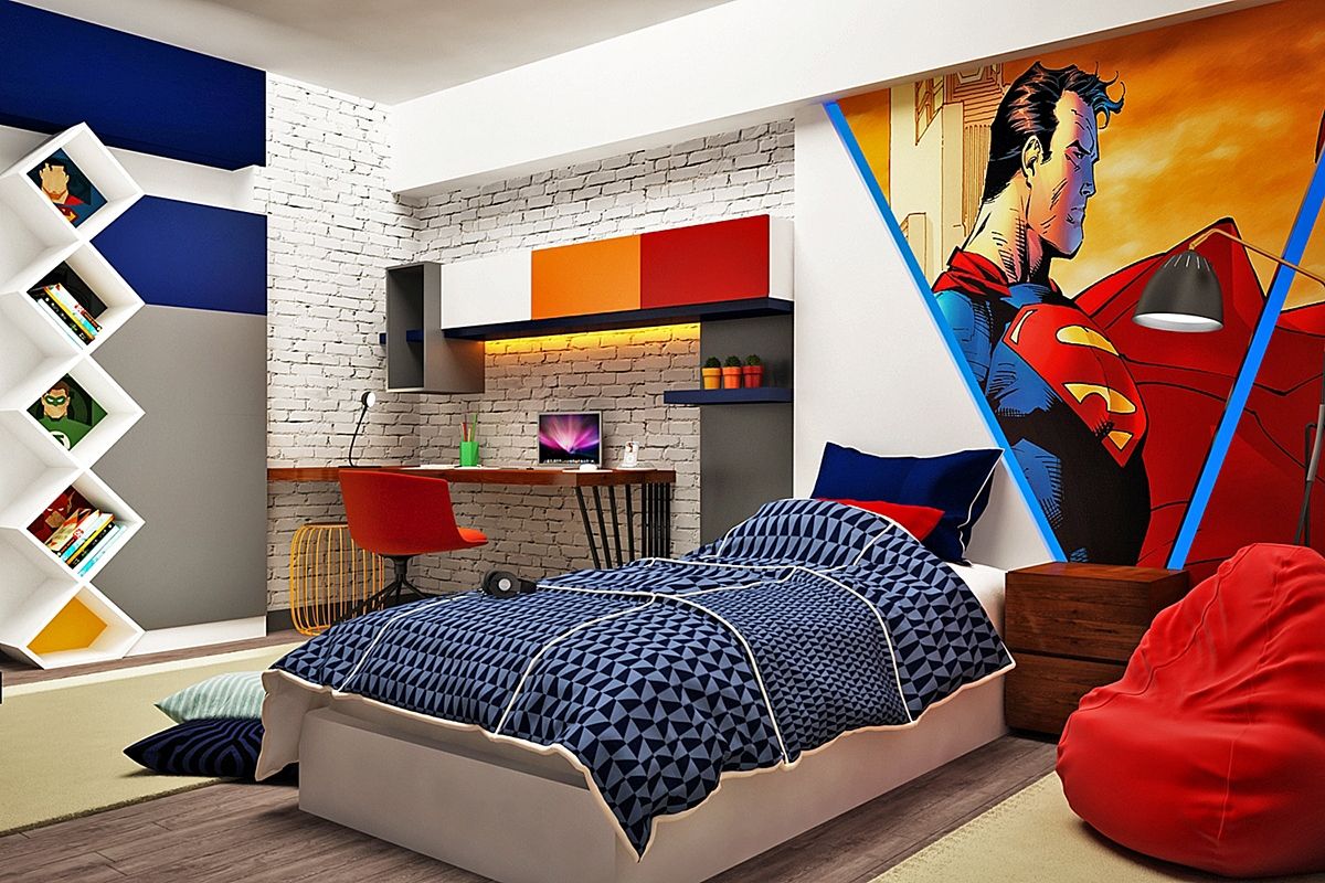 Mẫu 15: Thiết kế giường đơn trẻ em cho bé trai họa tiết spiderman