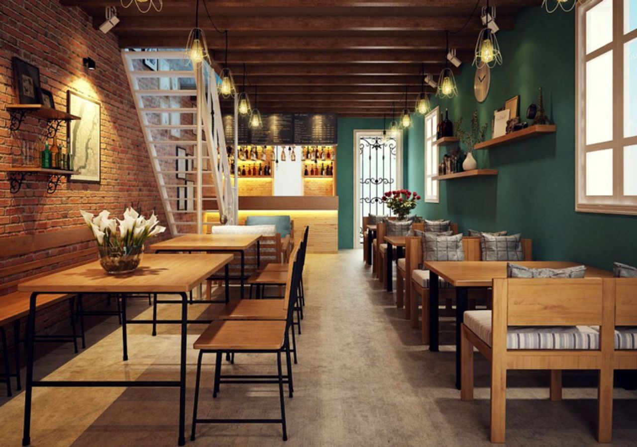 Trang trí quán cafe nhỏ theo phong cách mộc mạc với các đồ nội thất gỗ công nghiệp