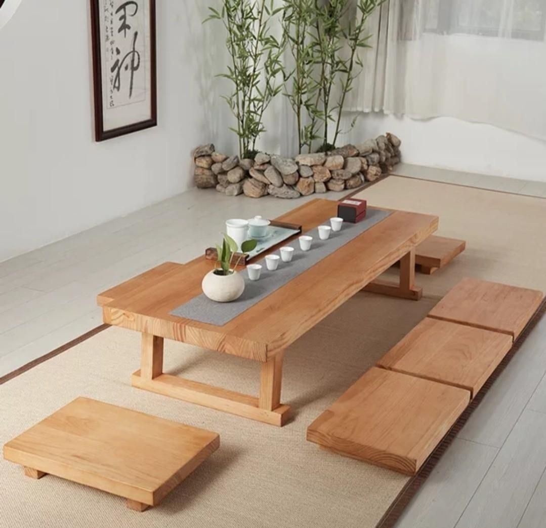 Bàn ăn ngồi bệt kiểu Nhật bằng gỗ đơn giản dành cho 6 người