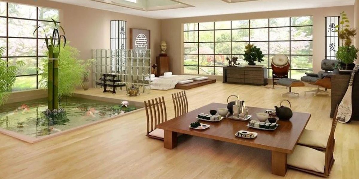 Bàn ăn vuông lớn mộc mạc phù hợp với thiết kế gần gũi với thiên nhiên của không gian