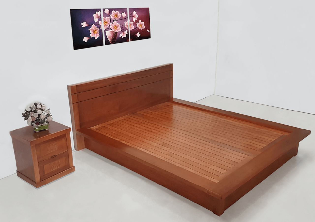 Mẫu giường gỗ xoan đào đẹp kiểu Nhật sang trọng