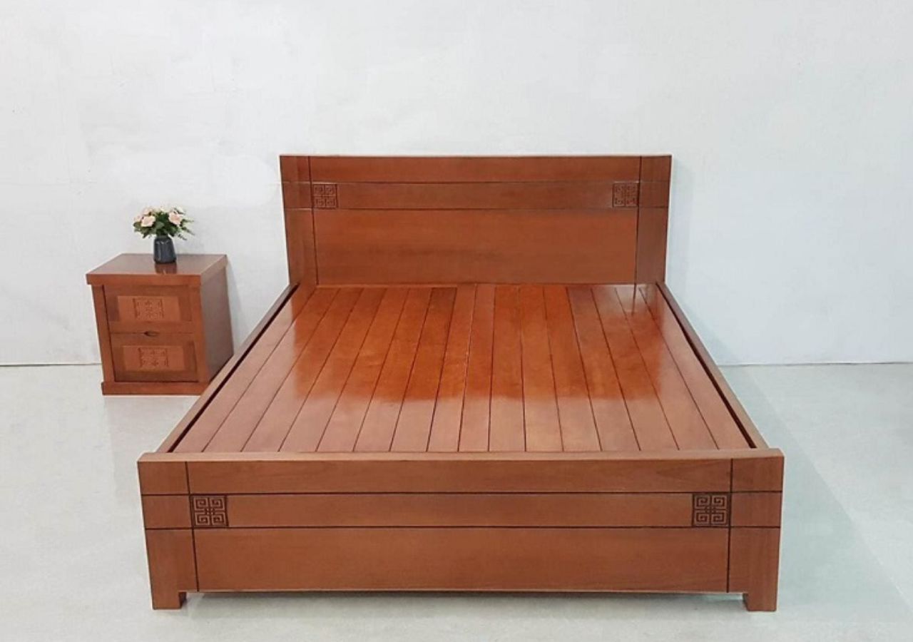 Bộ giường tủ gỗ xoan đào thiết kế tối giản, góc cạnh không kém phần sang trọng