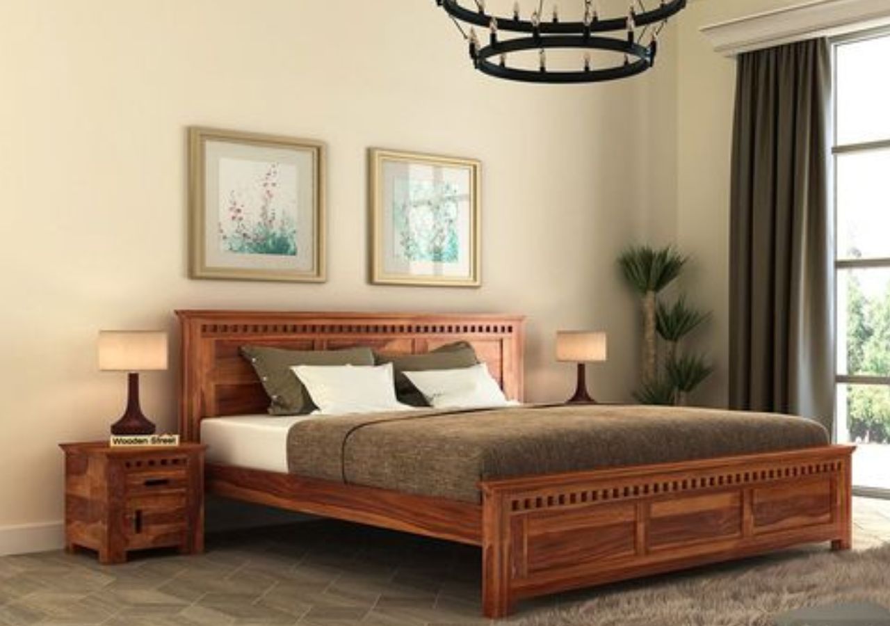 Giường gỗ xoan đào 1m8 chân cao kiểu dáng cổ điển sang trọng