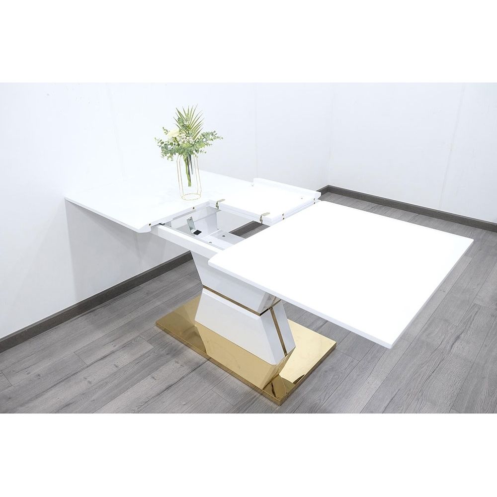 Bàn ăn thông minh kéo dài chân bàn kết hợp inox vàng sáng rực