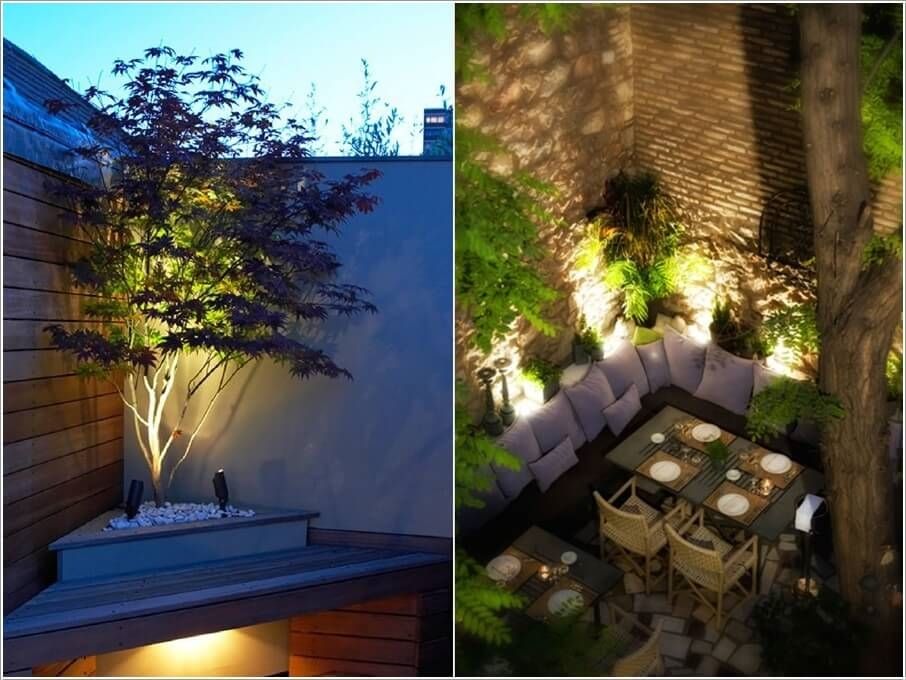 Mẫu 11: Đèn hắt từ dưới lên giúp các loại cây trồng trong sân vườn trở nên nổi bật hơn.