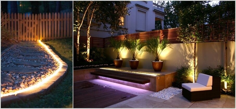 Mẫu 18: Trang trí sân vườn bằng đèn Led hiện cũng được nhiều gia chủ ưa chuộng.