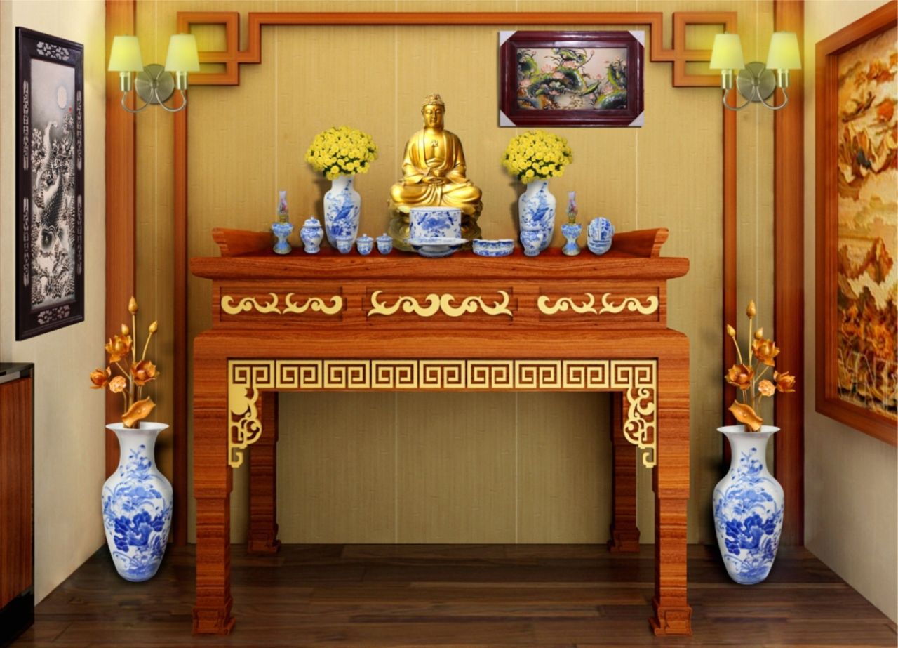Bàn thờ bằng gỗ dổi tự nhiên giúp tăng giá trị thẩm mỹ không gian cho ngôi nhà