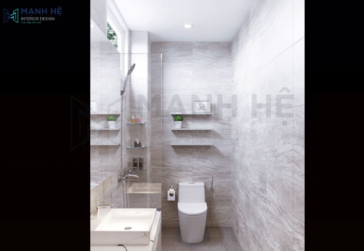 Nhà vệ sinh thiết kế cửa kính ngăn cách khu vực tắm và bồn vệ sinh tăng sự sạch sẽ