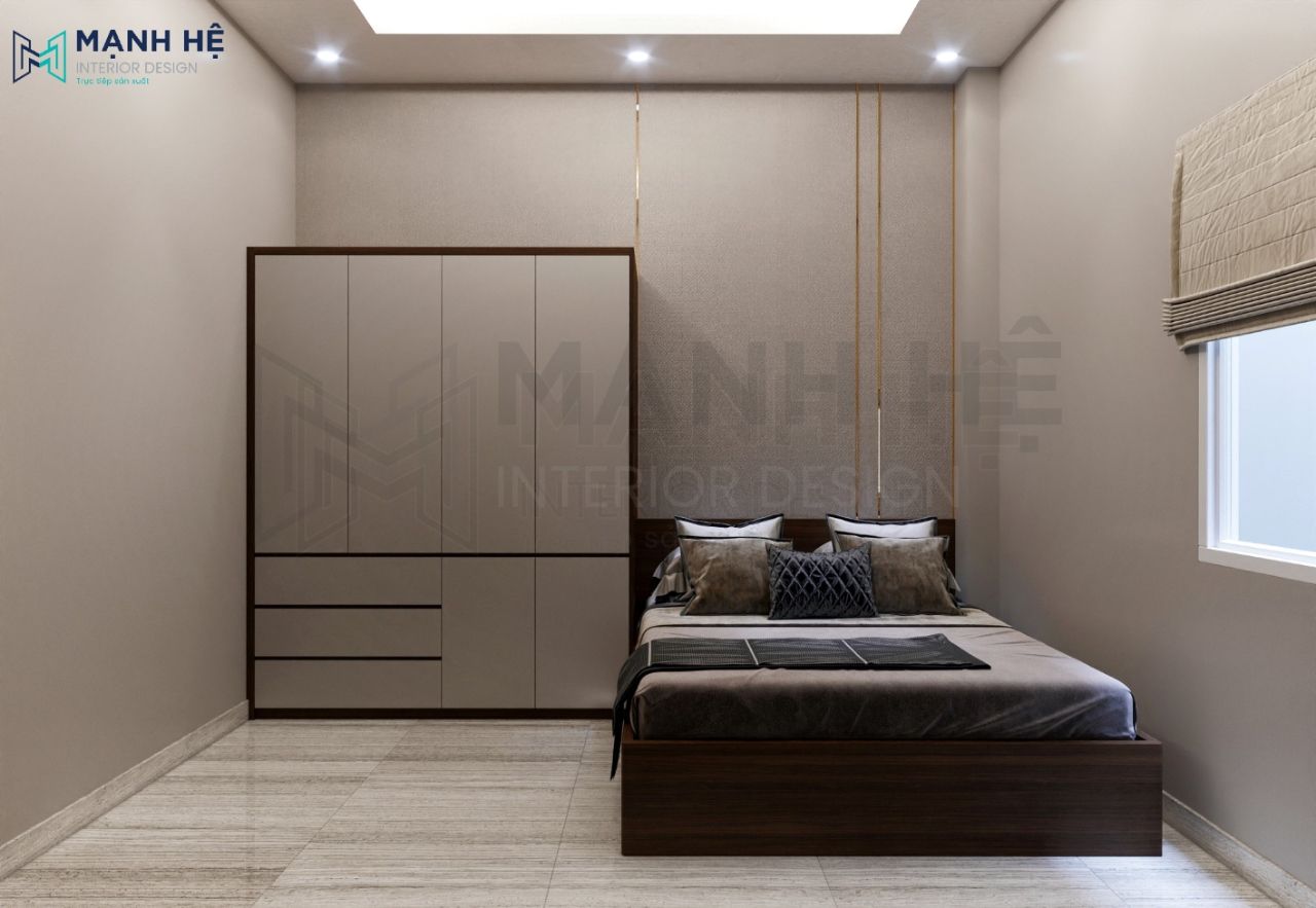 Tủ quần áo 4 cánh cùng tông với toàn bộ gian phòng tạo sự sang trọng và đồng nhất với tổng thể