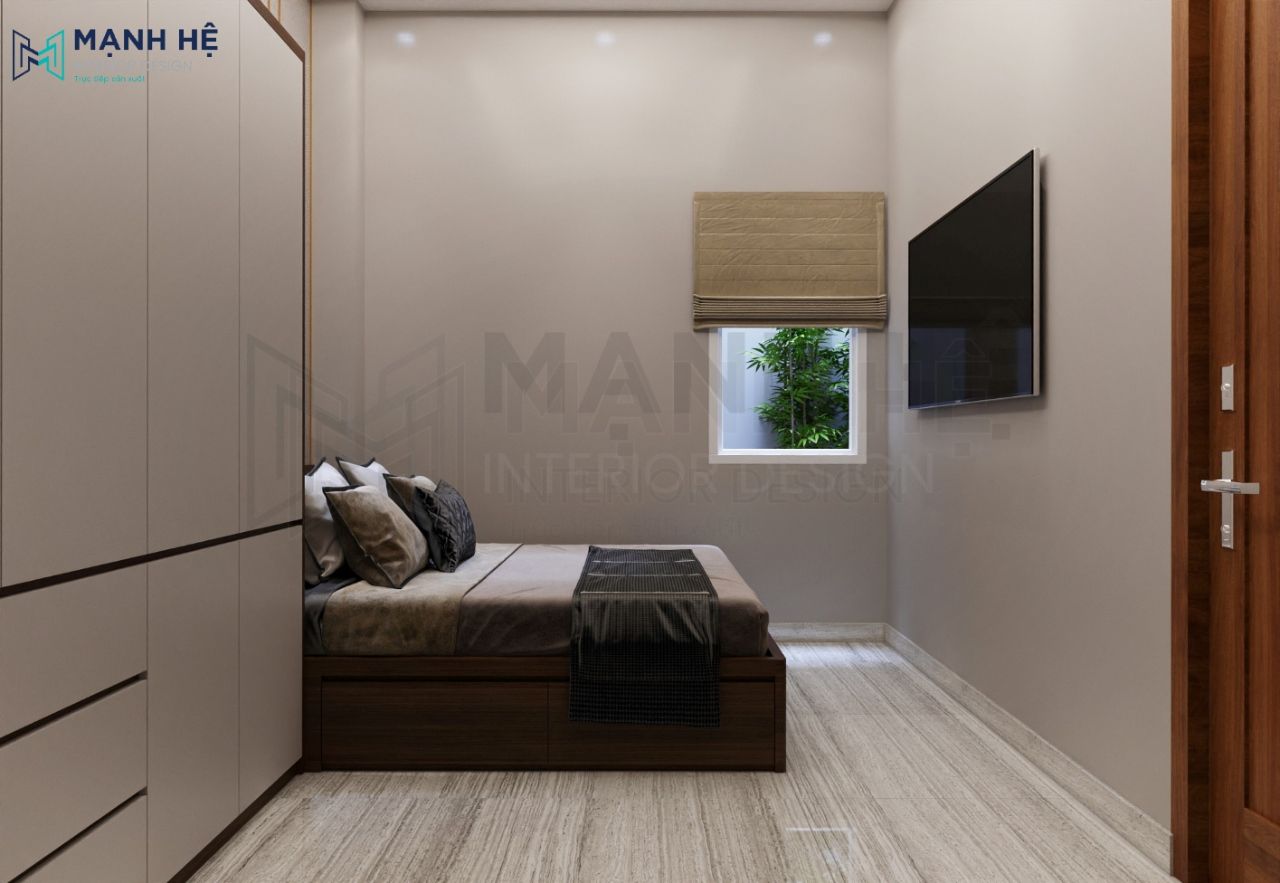 Phòng ngủ nhỏ được sử dụng rèm romand trẻ trung hiện đại