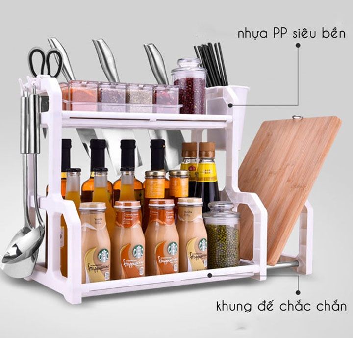 Mẫu 9:  Kệ để đồ nhà bếp đa năng 2 tầng có khay nhựa để thớt