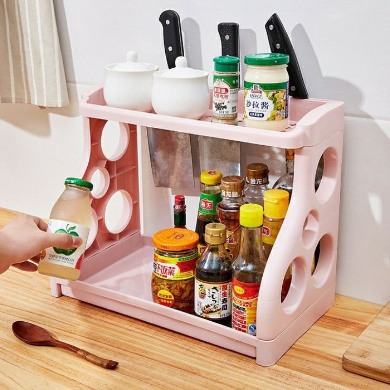 Mẫu 8: Kệ để đồ nhà bếp 2 tầng màu hồng