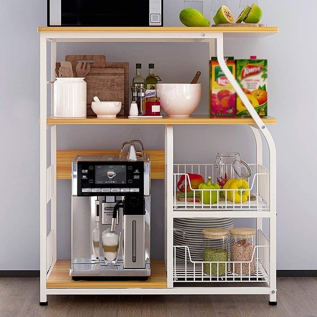 Mẫu 4: Kệ để đồ nhà bếp gỗ kết hợp với inox