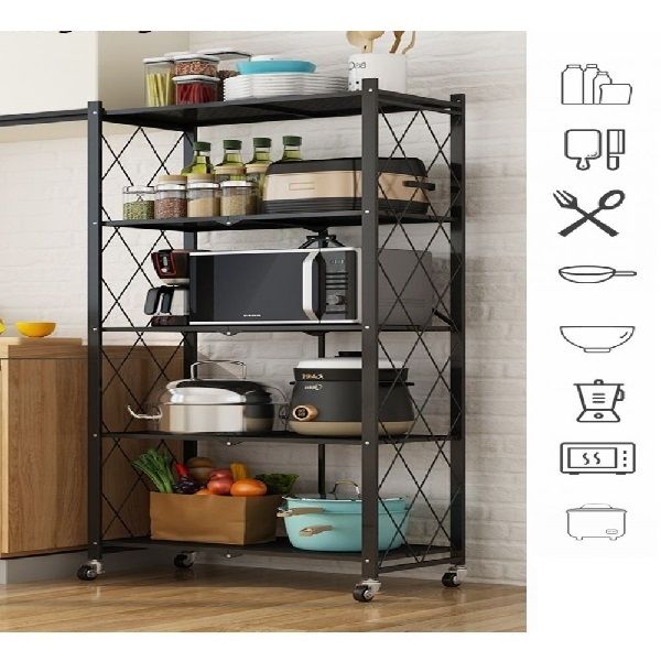 Mẫu 7: Kệ để đồ nhà bếp đa năng 4 tầng gấp gọn bằng sắt có bánh xe di chuyển tiện lợi