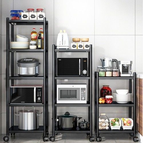 Mẫu 1: Kệ để đồ nhà bếp inox màu đen có bánh xe