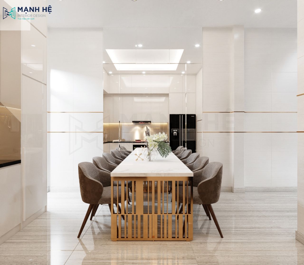Bàn ăn mặt đá họa tiết vân mây với thiết kế chân bàn độc lạ có 6 ghế thích hợp với hầu hết gia đình