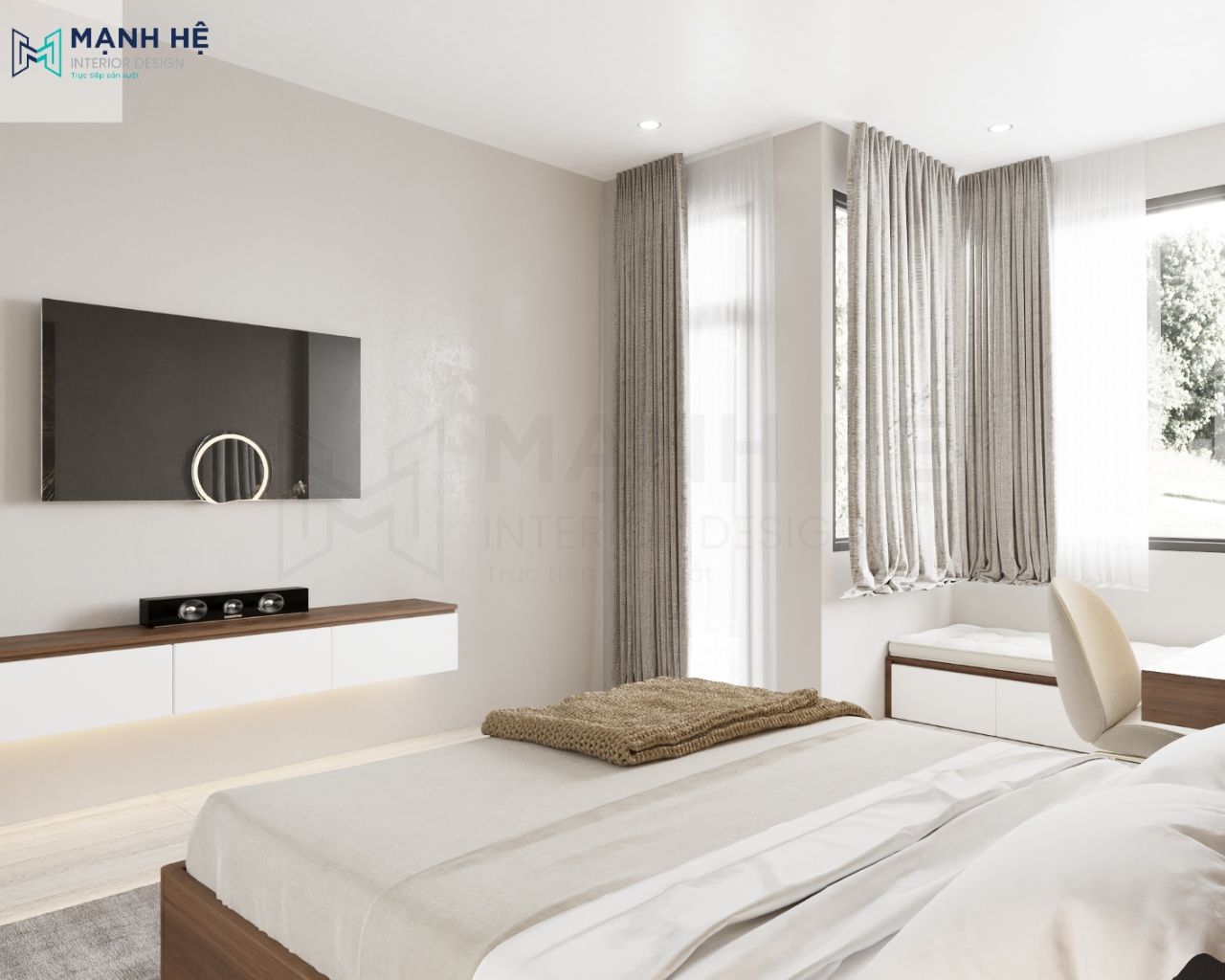 Hệ rèm cửa 2 lớp giúp tối ưu ánh sáng tự nhiên cho gian phòng thêm sáng sủa và ấm áp hơn